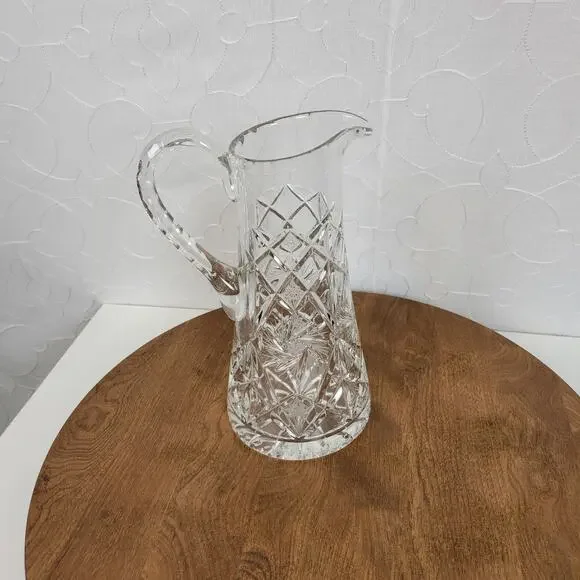 Vintage Antique American Brilliant Crystal Clear Cut Glass Pitcher 9.5" - Picture 7 of 10